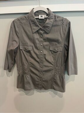 LAFEI NIER  Gray Button-Front Shirt Jacket